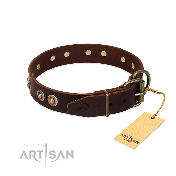 Corrosion proof D-ring on full grain natural leather dog collar for your doggie