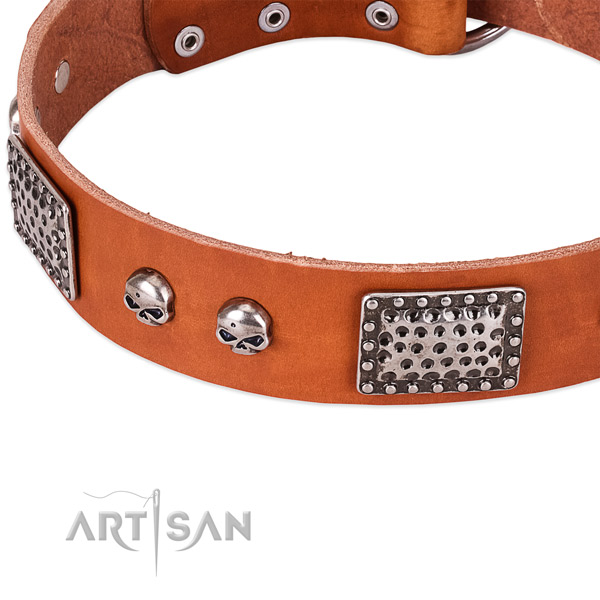 Strong fittings on natural genuine leather dog collar for your dog