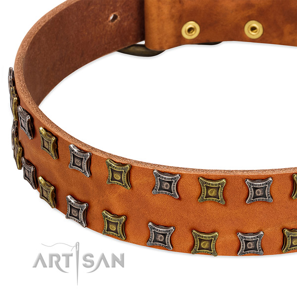 Soft to touch full grain natural leather dog collar for your impressive canine