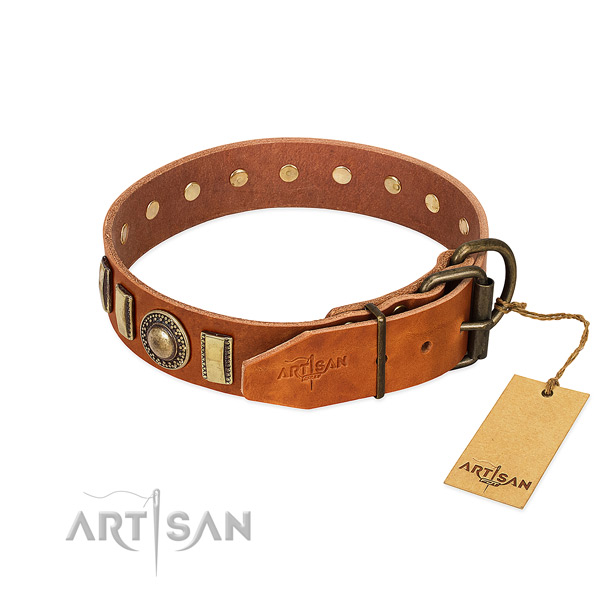 Easy adjustable leather dog collar with strong hardware