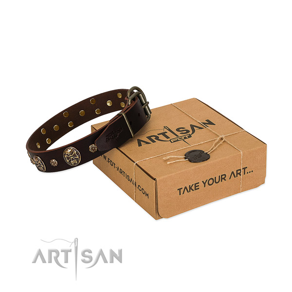 Rust-proof fittings on genuine leather dog collar for your pet