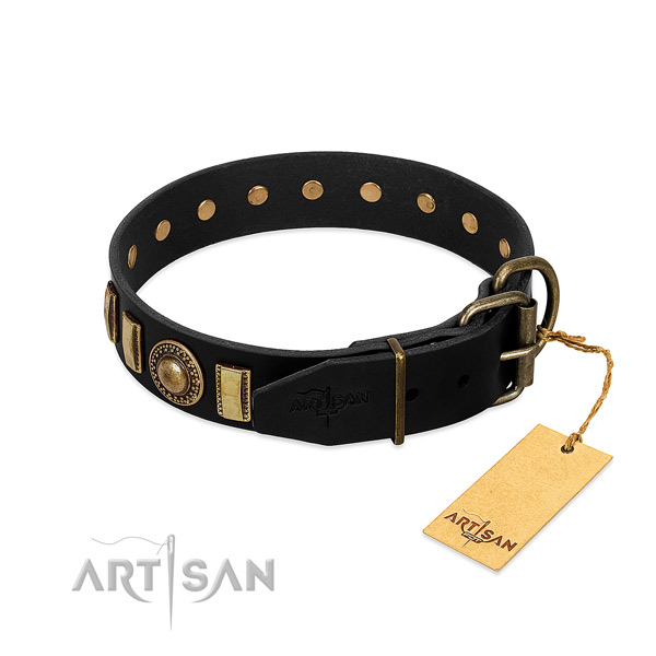 Soft to touch natural leather dog collar with decorations