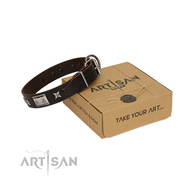 Stunning collar of full grain genuine leather for your impressive pet