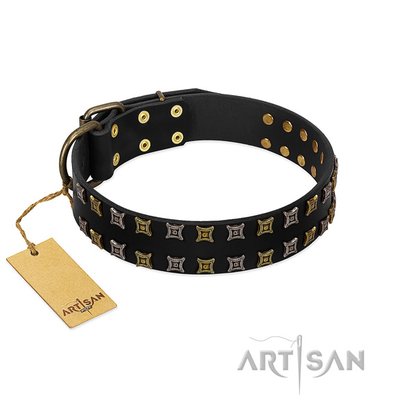 Gentle to touch genuine leather dog collar with decorations for your pet