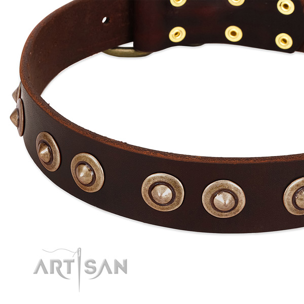 Durable fittings on genuine leather dog collar for your four-legged friend