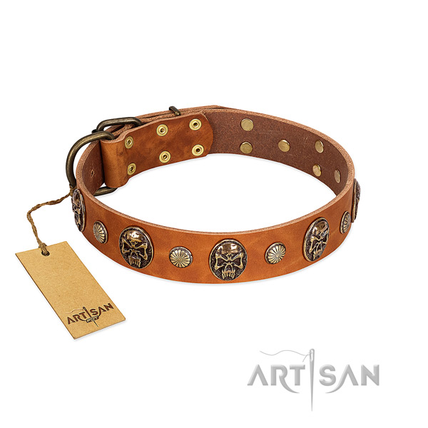 Adjustable genuine leather dog collar for easy wearing