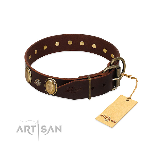 Handy use soft to touch genuine leather dog collar