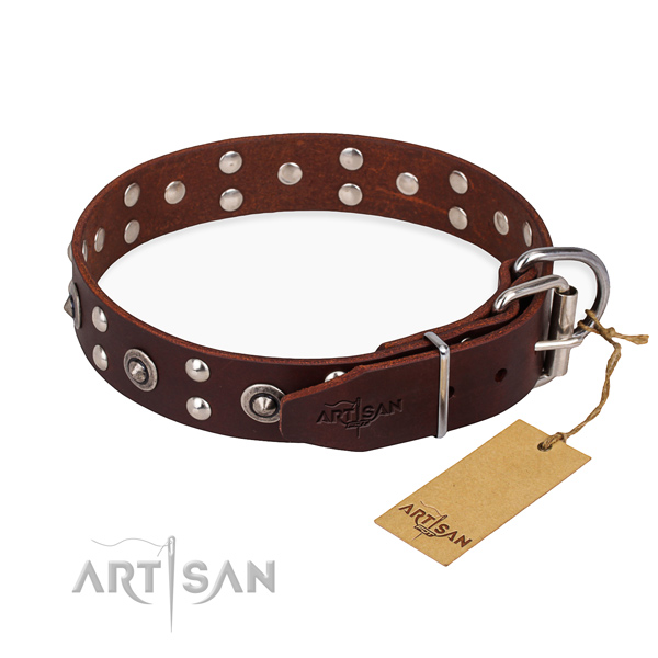 Corrosion resistant D-ring on genuine leather collar for your attractive doggie
