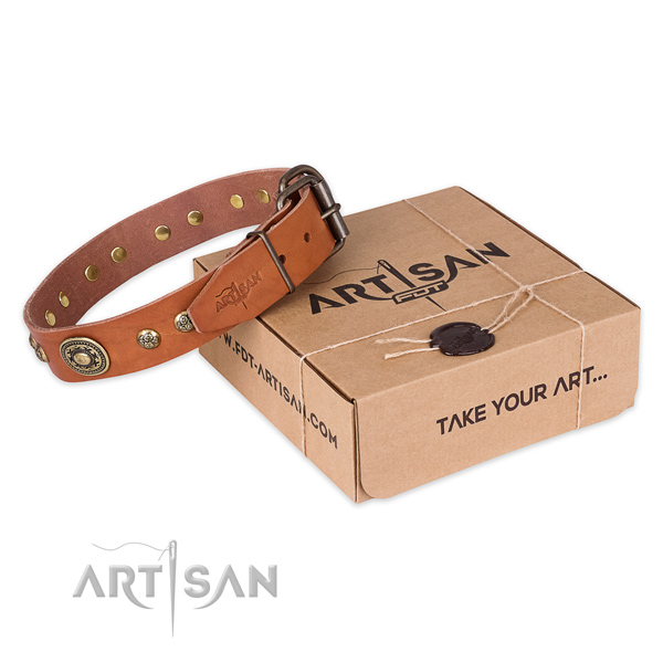 Rust-proof buckle on full grain genuine leather dog collar for handy use