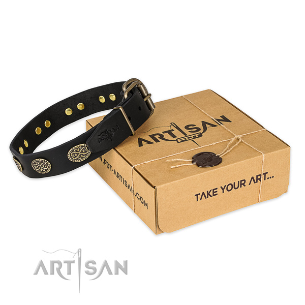 Corrosion resistant buckle on full grain leather collar for your lovely canine
