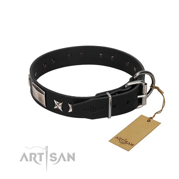 Soft to touch genuine leather dog collar with reliable D-ring