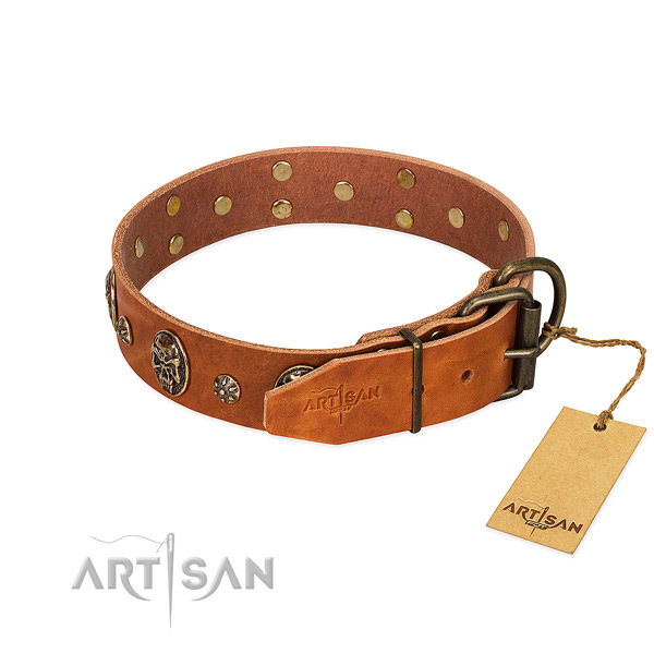 Reliable buckle on full grain natural leather dog collar for your pet