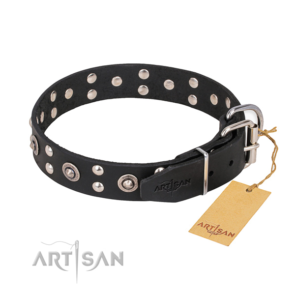 Strong hardware on full grain genuine leather collar for your stylish canine