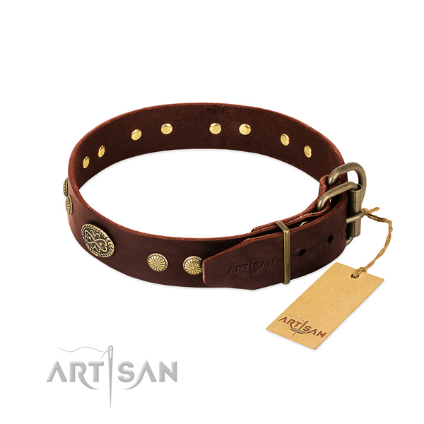 Rust resistant buckle on full grain natural leather dog collar for your doggie