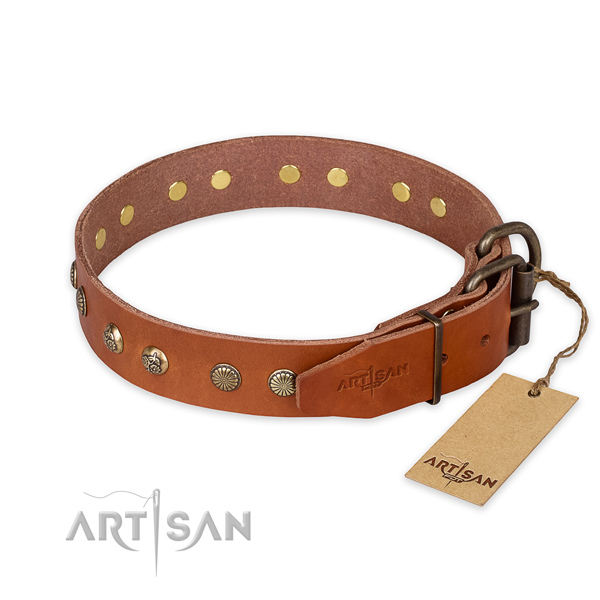 Reliable hardware on full grain leather collar for your beautiful four-legged friend
