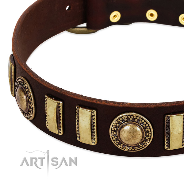 Best quality genuine leather dog collar with rust resistant buckle