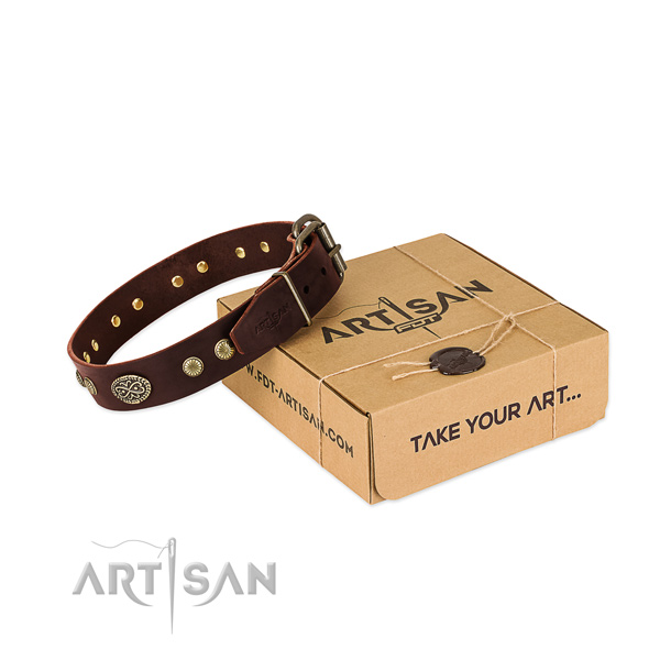 Corrosion resistant fittings on genuine leather dog collar for your four-legged friend