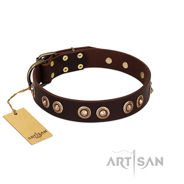 Rust resistant fittings on full grain natural leather dog collar for your dog