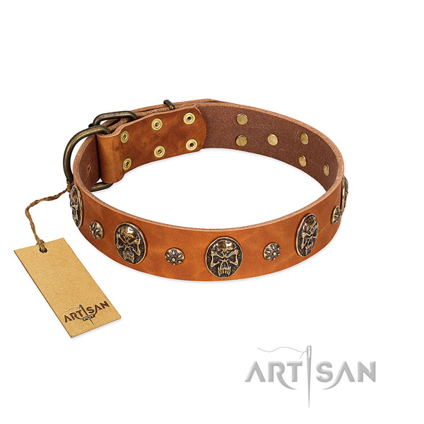 Easy wearing natural genuine leather collar for your four-legged friend