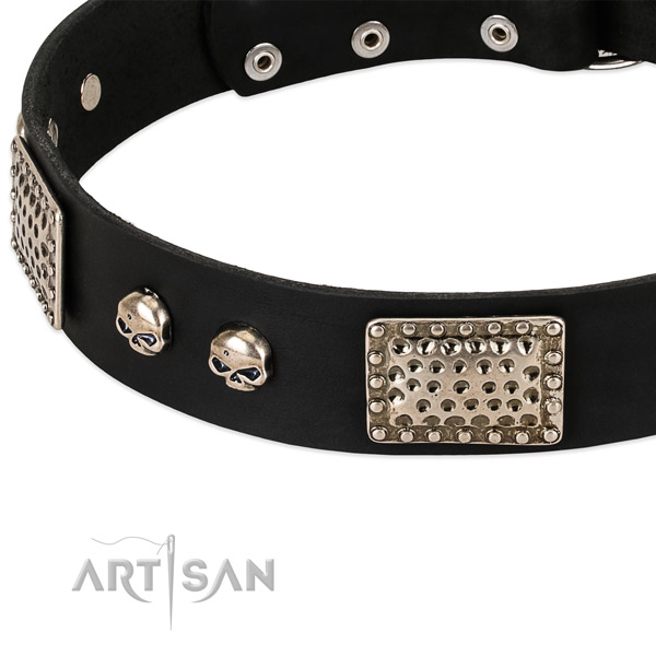 Rust-proof embellishments on full grain natural leather dog collar for your canine