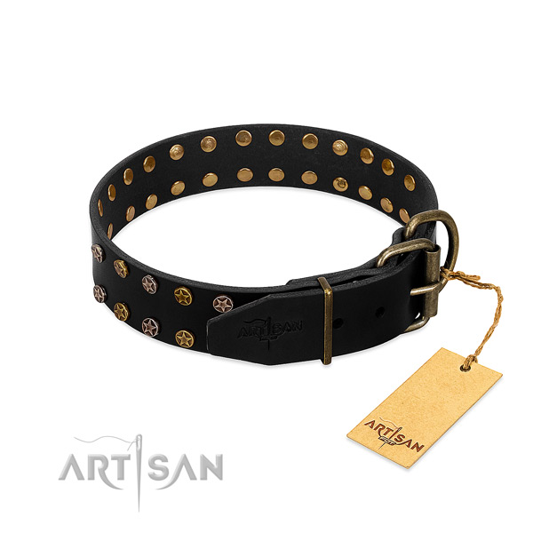 Full grain genuine leather collar with top notch studs for your dog