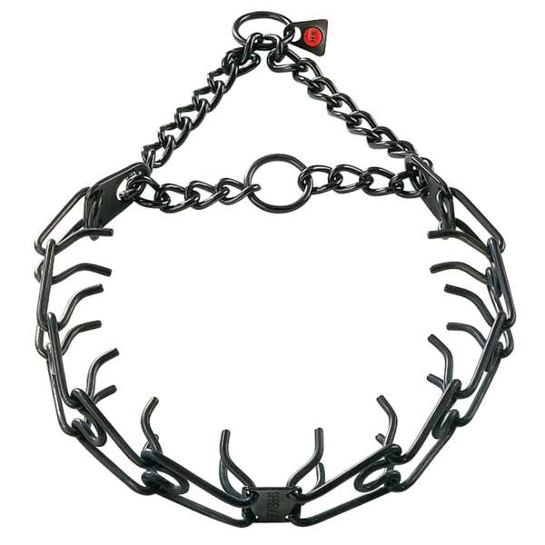 Prong collar of black stainless steel for poorly behaved canines